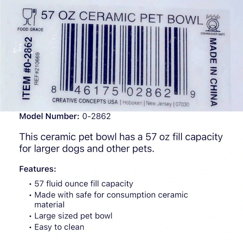 NEW CERAMIC PET BOWL Dog Food Water Bowl 57oz Paw Prints